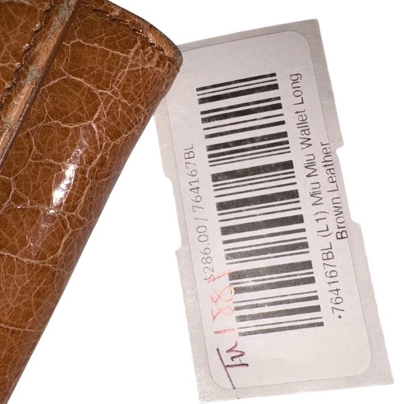 Prada MIU MIU Long Leather Wallet Camel Tan Gold Letters - Picture 11 of 14
